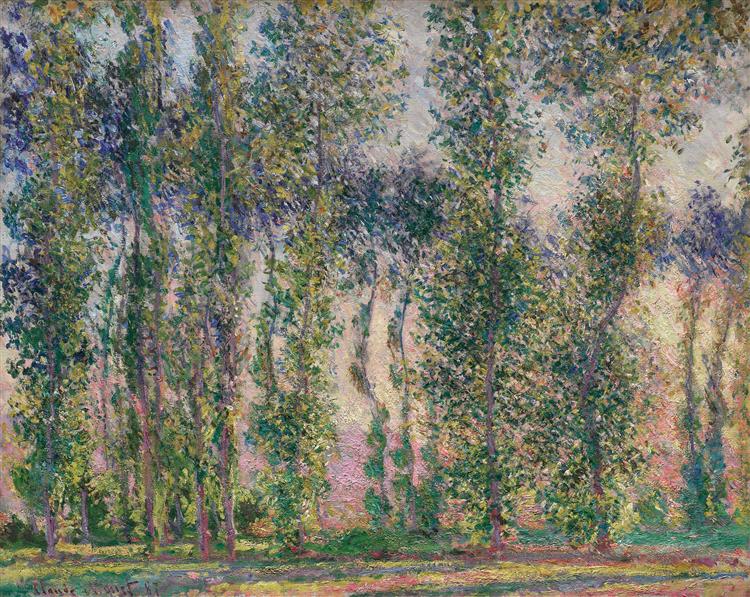 Painting of a tree-lined avenue with a soft, impressionistic style.