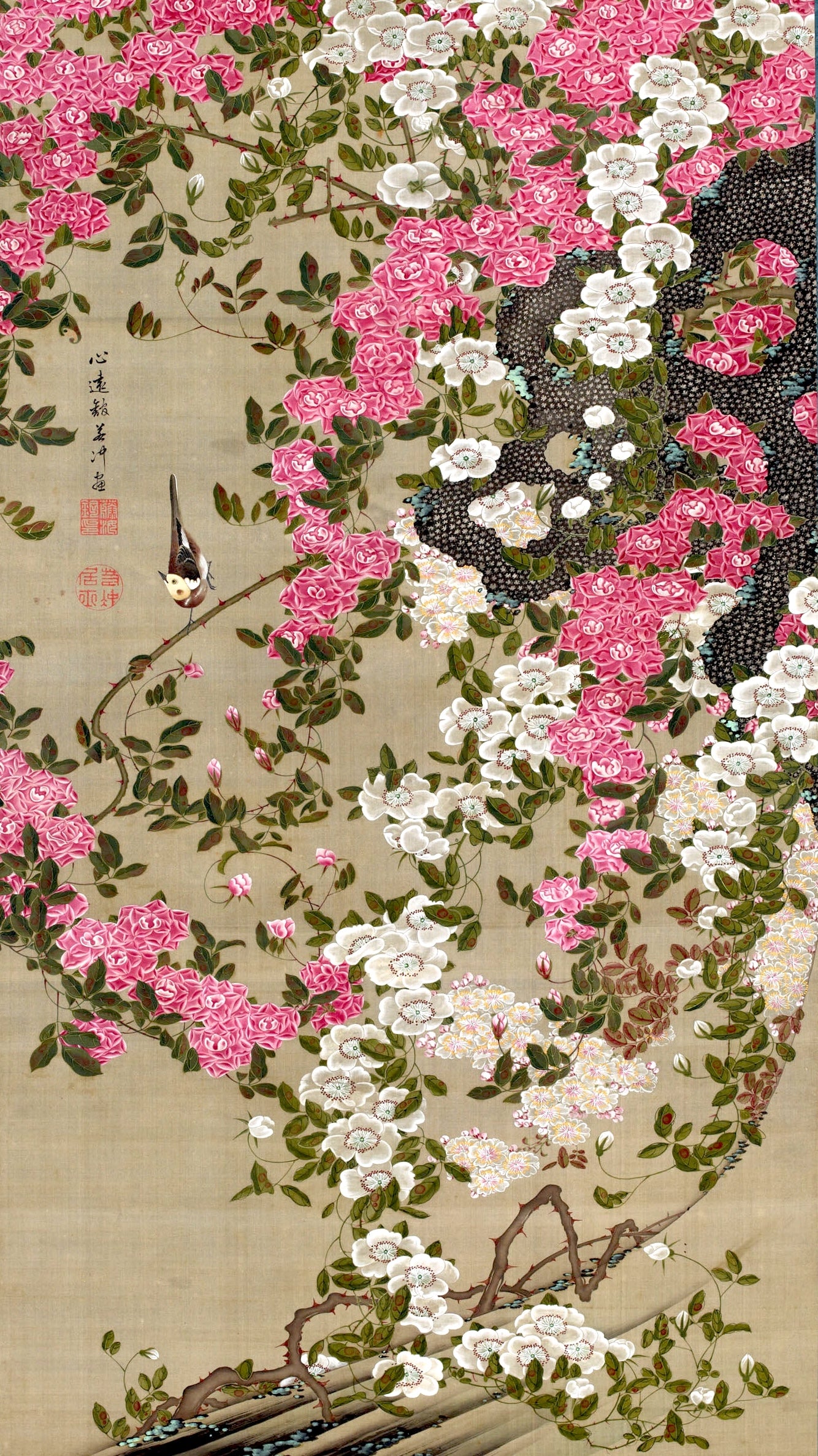 Roses and Small Bird