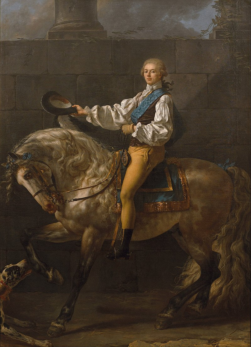 Museum-quality oil reproduction of David’s Equestrian Portrait of Count Stanislas Potocki. Custom sizes, photo proof, worldwide delivery.