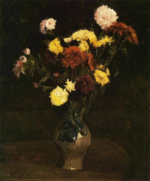 Basket of Carnations and Zinnias (1886) by Van Gogh — Still Life Floral Painting