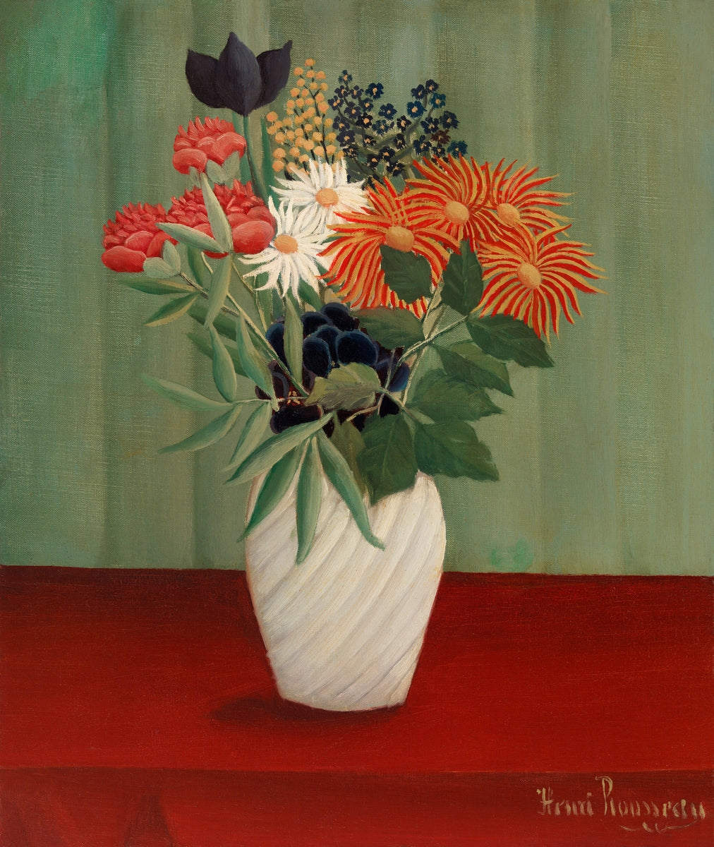 Bouquet of Flowers with China Asters and Tokyos (Bouquet de fleurs aux reines-marguerites et aux tokyos) (1910) Henri Rousseau Wall Art Gift Canvas Art Painting