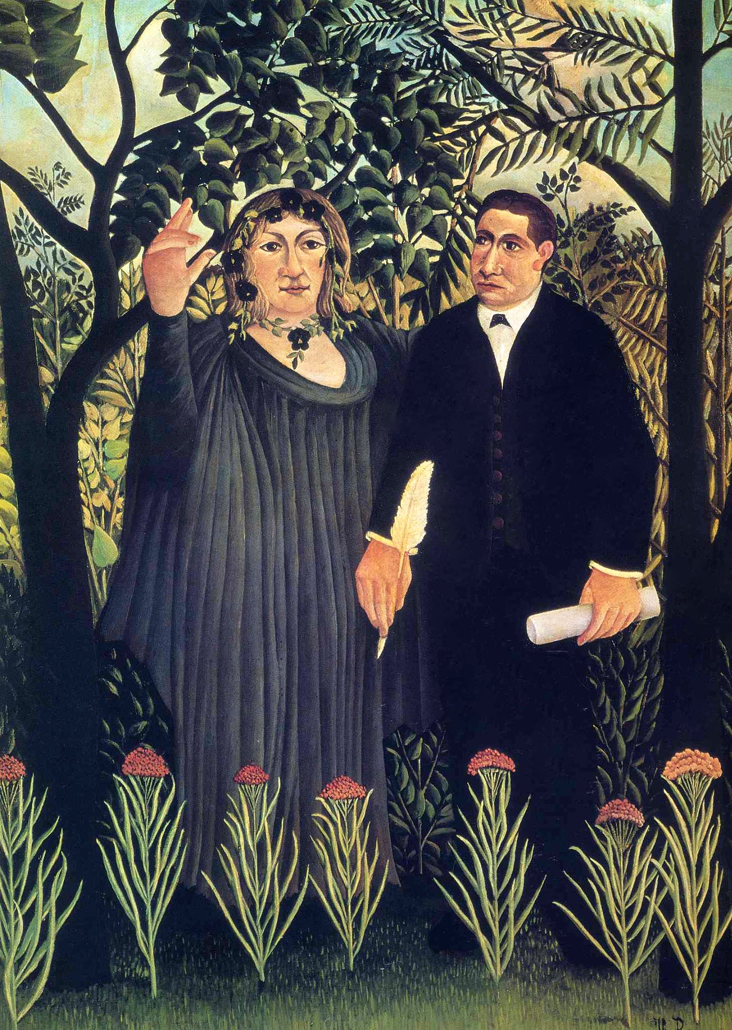 Henri Rousseau's The Muse Inspiring the Poet (1909) Henri Rousseau Wall Art Gift Canvas Art Painting - Blue Surf Art