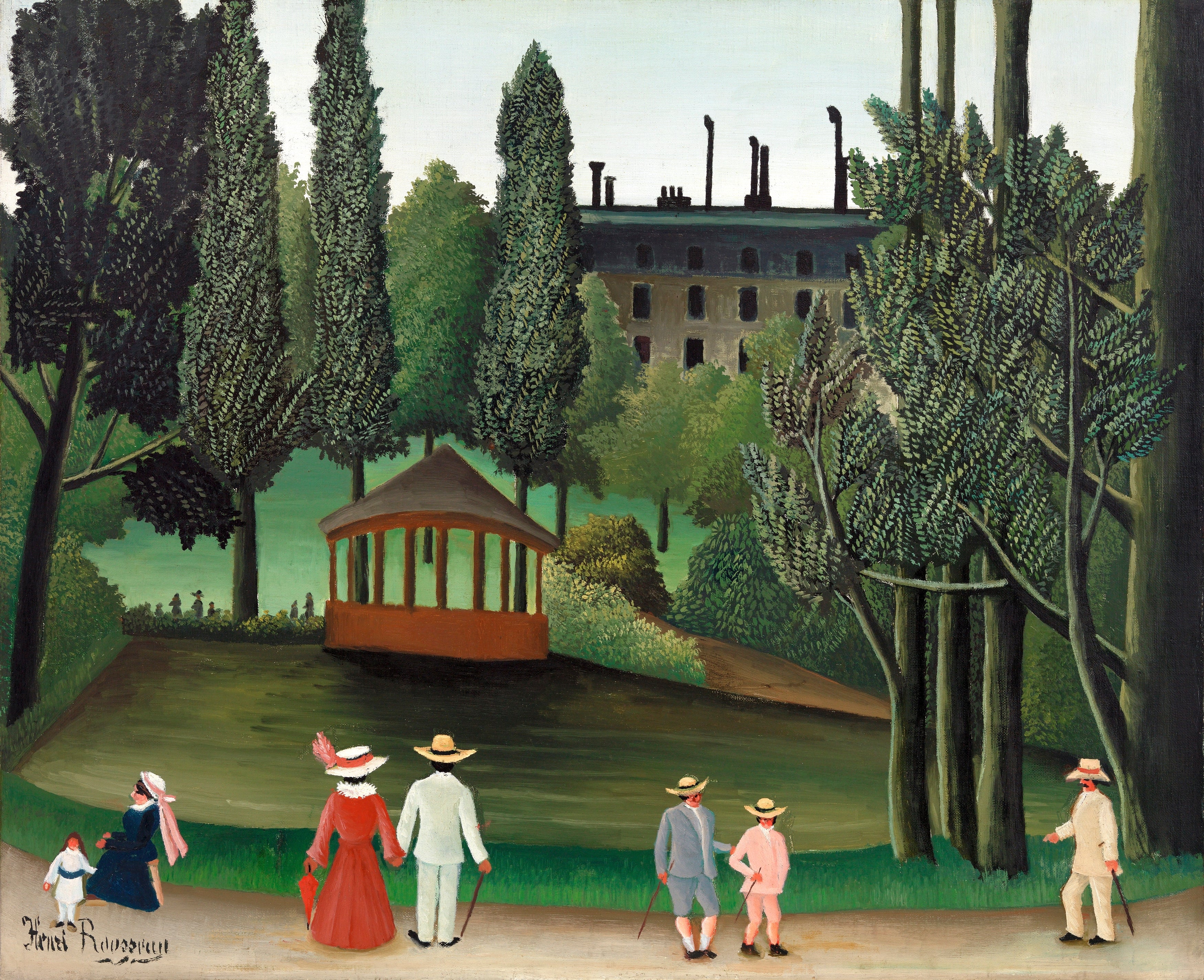 View of Montsouris Park, the Kiosk (Vue du Parc Montsouris, Le Kiosque) (ca. 1908–1910) Henri Rousseau Wall Art Gift Canvas Art Painting