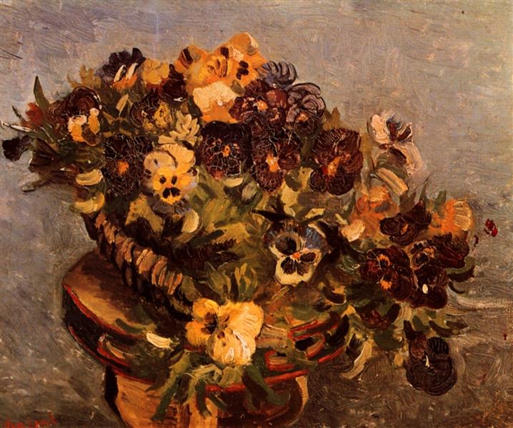 Tambourine with Pansies (1886) by Van Gogh — Floral Still Life & Musical Theme