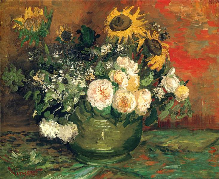 Still Life with Roses & Sunflowers (1886) by Van Gogh — Paris Floral Still Life