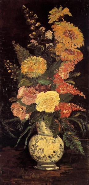 Vase with Asters, Salvia & Other Flowers (1886) by Van Gogh — Paris Floral Still Life