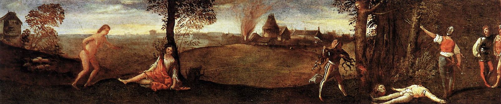 The Legend of Polydorus by Titian – Early Renaissance Mythological Painting, Civic Museums of Padua. Panorama of a classical painting with figures in a landscape
