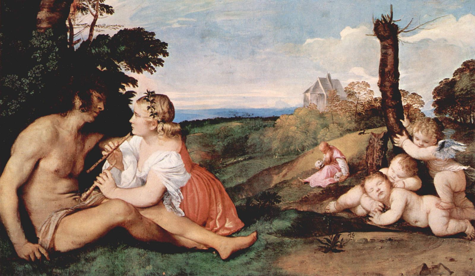 The Three Ages of Man by Titian – Renaissance Allegory, Scottish National Gallery. classical painting of a man and woman in a landscape with cherubs
