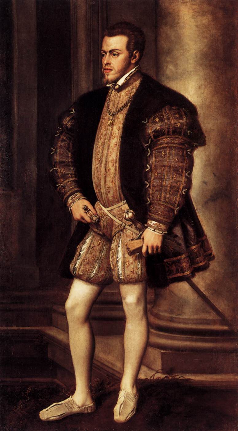 Portrait of Philip II of Spain by Titian – Renaissance Royal Portrait, Galleria Palatina Florence. Portrait of a man in formal attire from the Renaissance period.