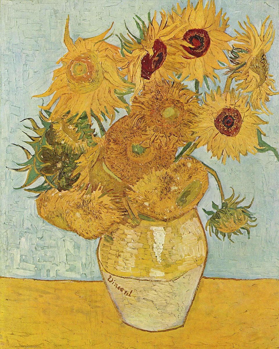 Vase with Twelve Sunflowers by Vincent van Gogh. Vase with Twelve Sunflowers (1888) by Van Gogh — Neue Pinakothek, Munich