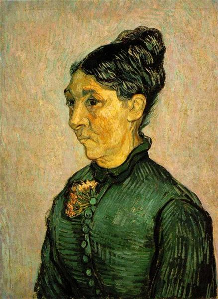 Portrait of a woman with a brooch on a textured beige background. Portrait of Madame Trabuc – Van Gogh (1889) | Hermitage Museum