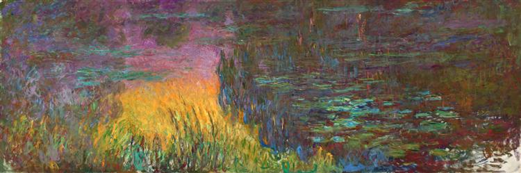 Abstract painting with a gradient of colors from purple to yellow