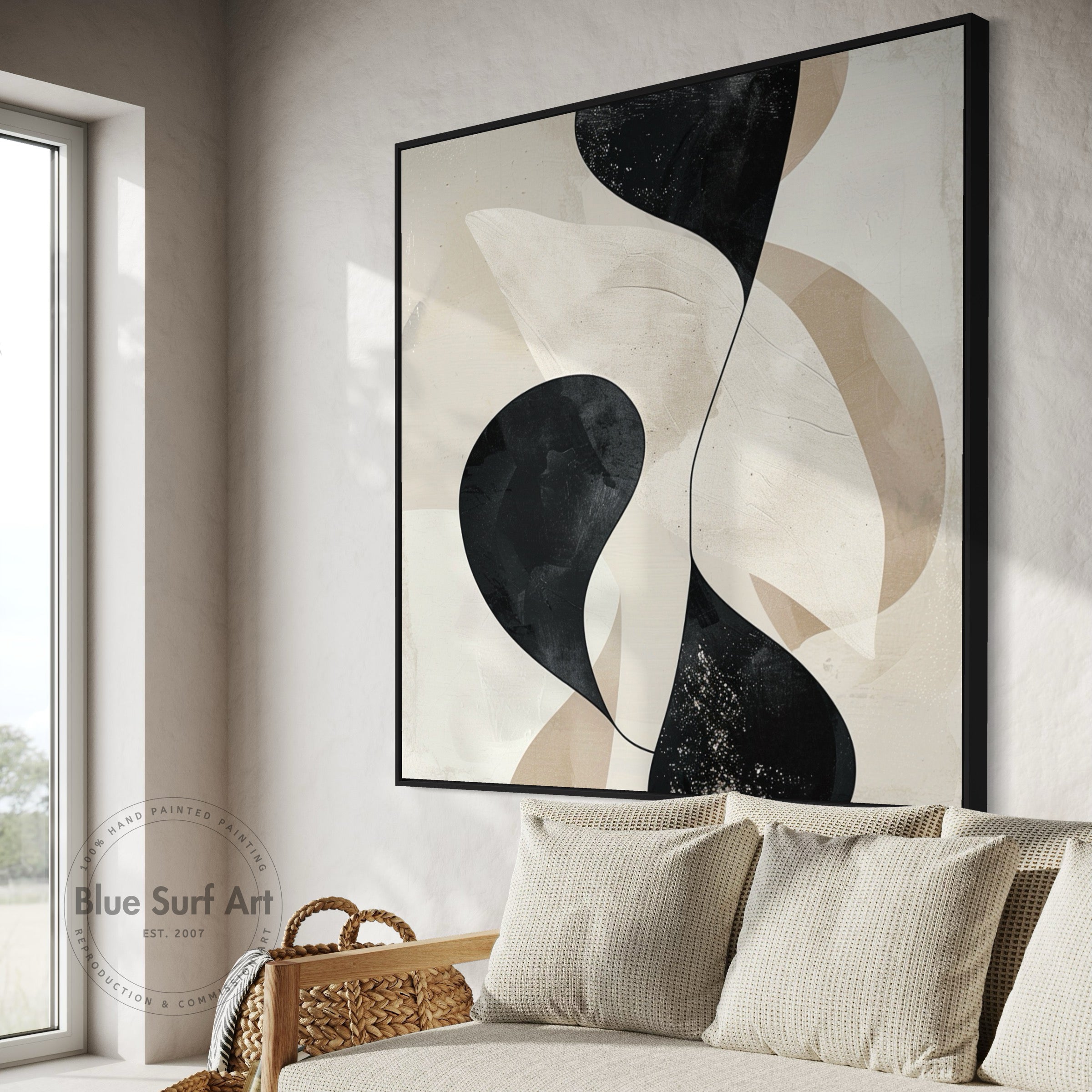 Beige & White Abstract Wall Art Textured Large Abstract Canvas Painting