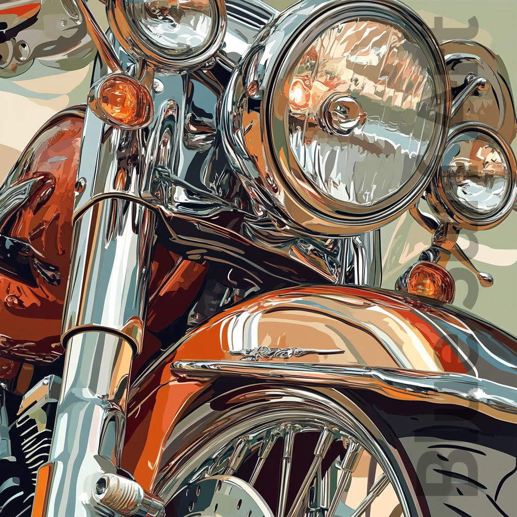 Close-up of a motorcycle's headlight and chrome details