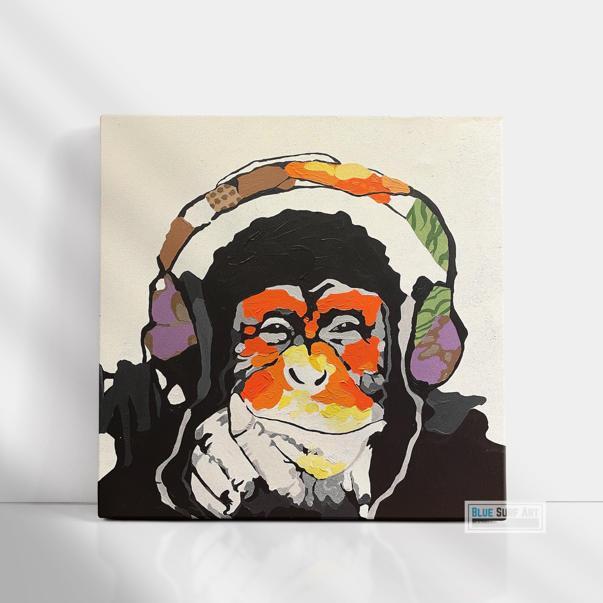 Monkey with music headphone Wall Art 100% Hand Painted Oil Painting on Canvas - Wall Art Home Decor