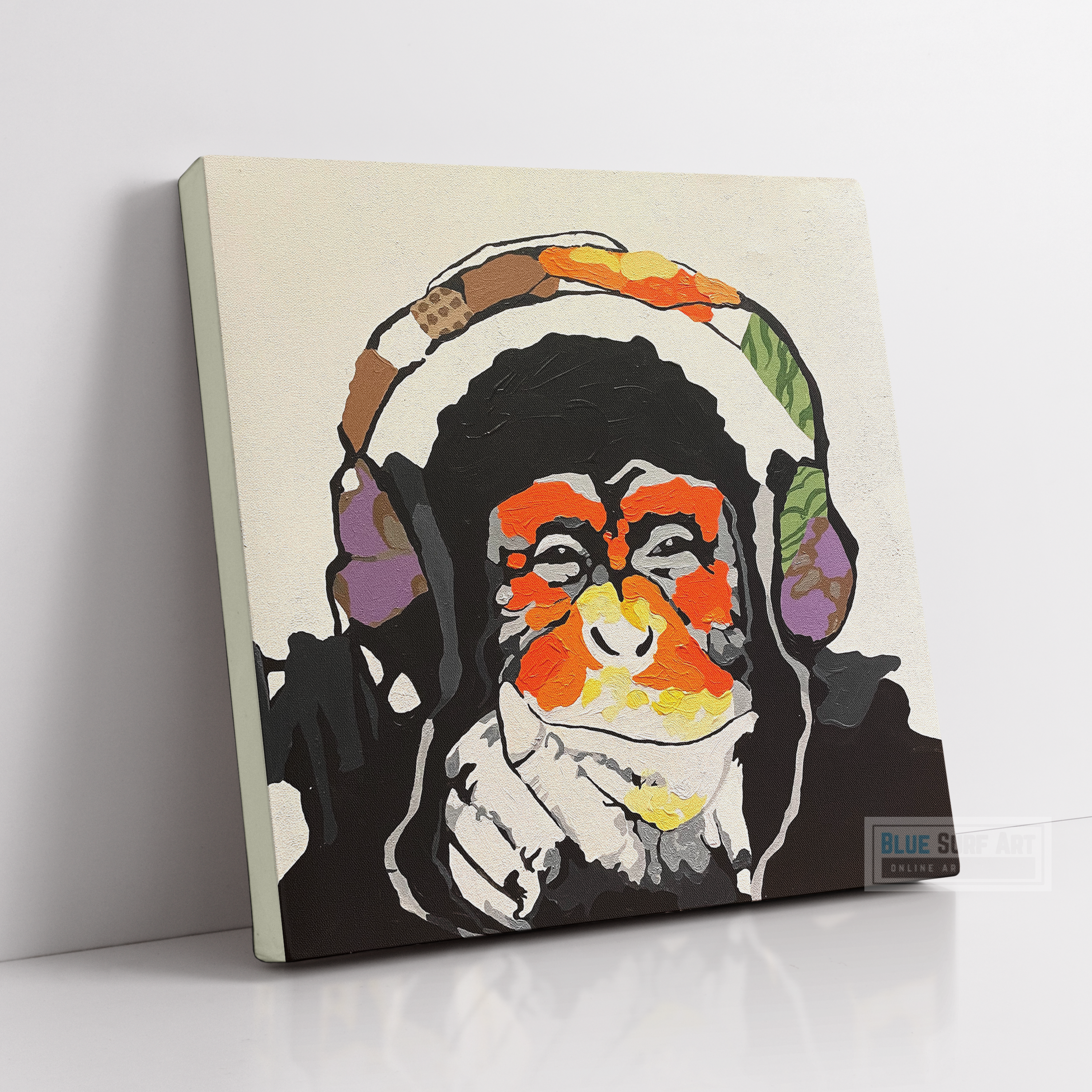Monkey with music headphone Wall Art 100% Hand Painted Oil Painting on Canvas - Wall Art Home Decor