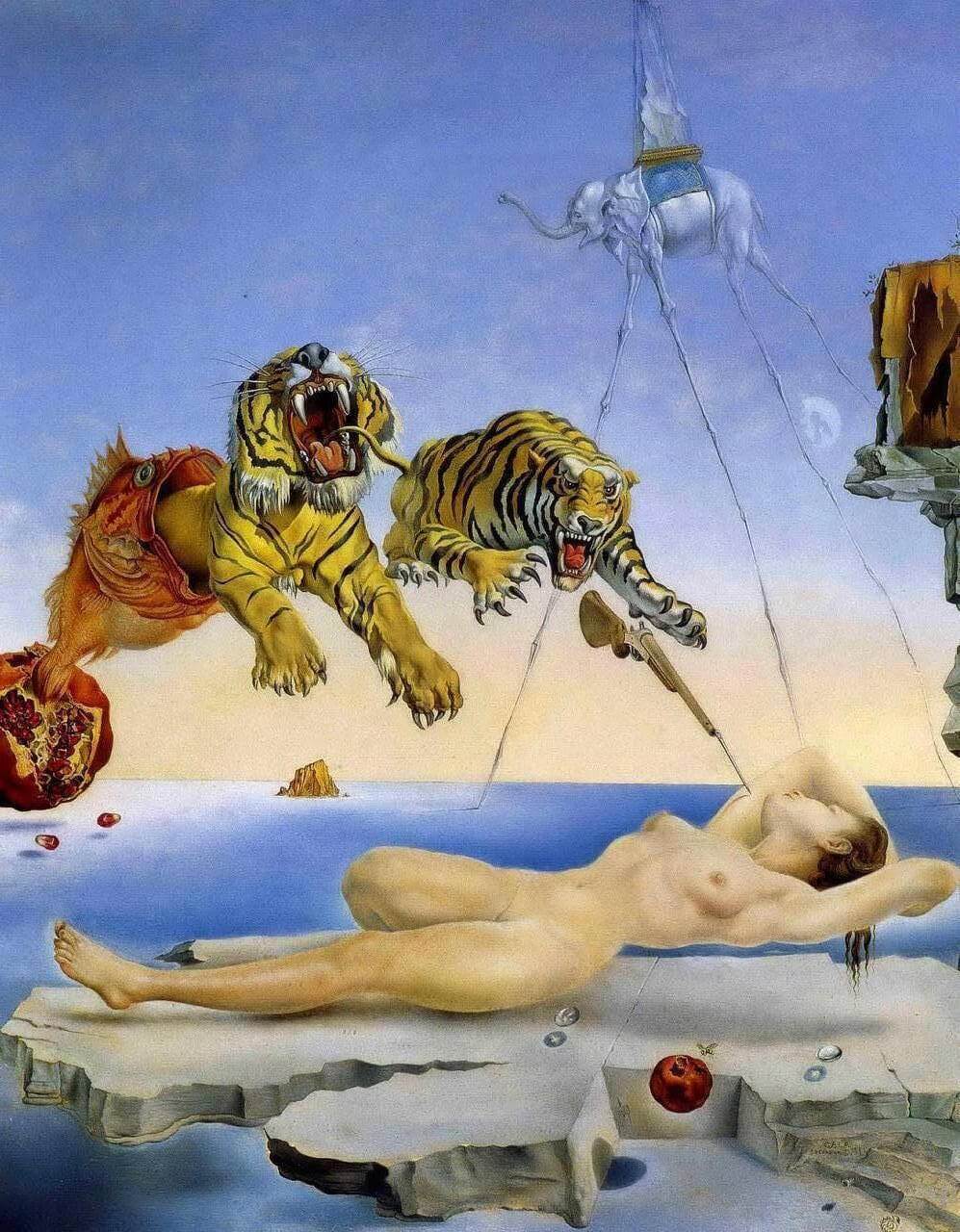 Dream Caused by the Flight of a Bee Around a Pomegranate a Second Before Awakening by Salvador Dalí