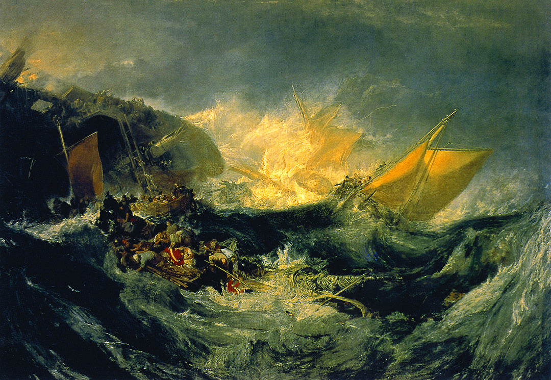 Shipwreck by J. M. W. Turner. Turner artworks, Turner canvas art, J. M. W. Turner oil painting, Turner reproduction for sale. Landscape paintings, Turner art decor, Turner oil painting on canvas, Blue Surf Art