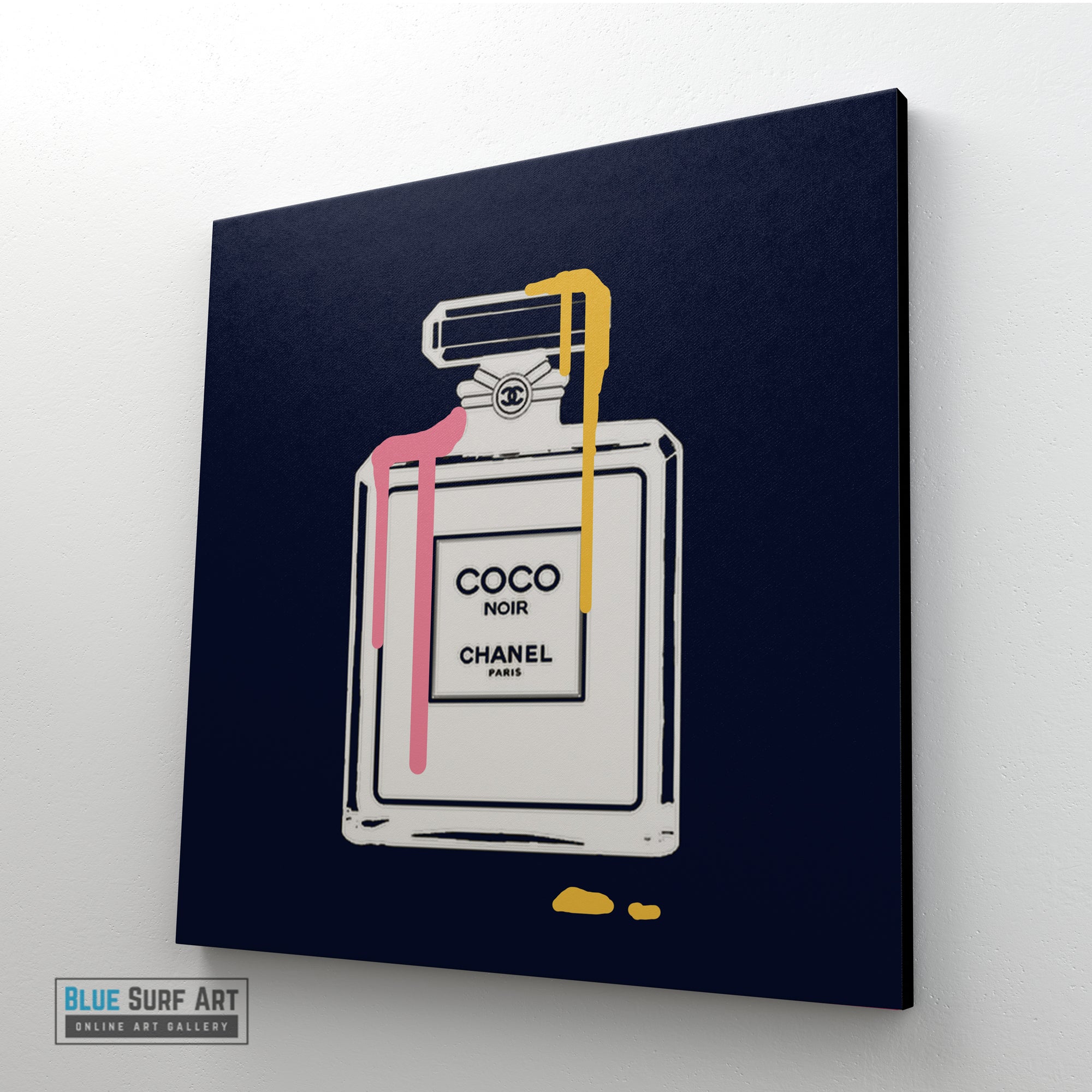 Dark Blue Perfume Fashion Canvas Art, Coco Chanel Wall Art, Home Decor - left side