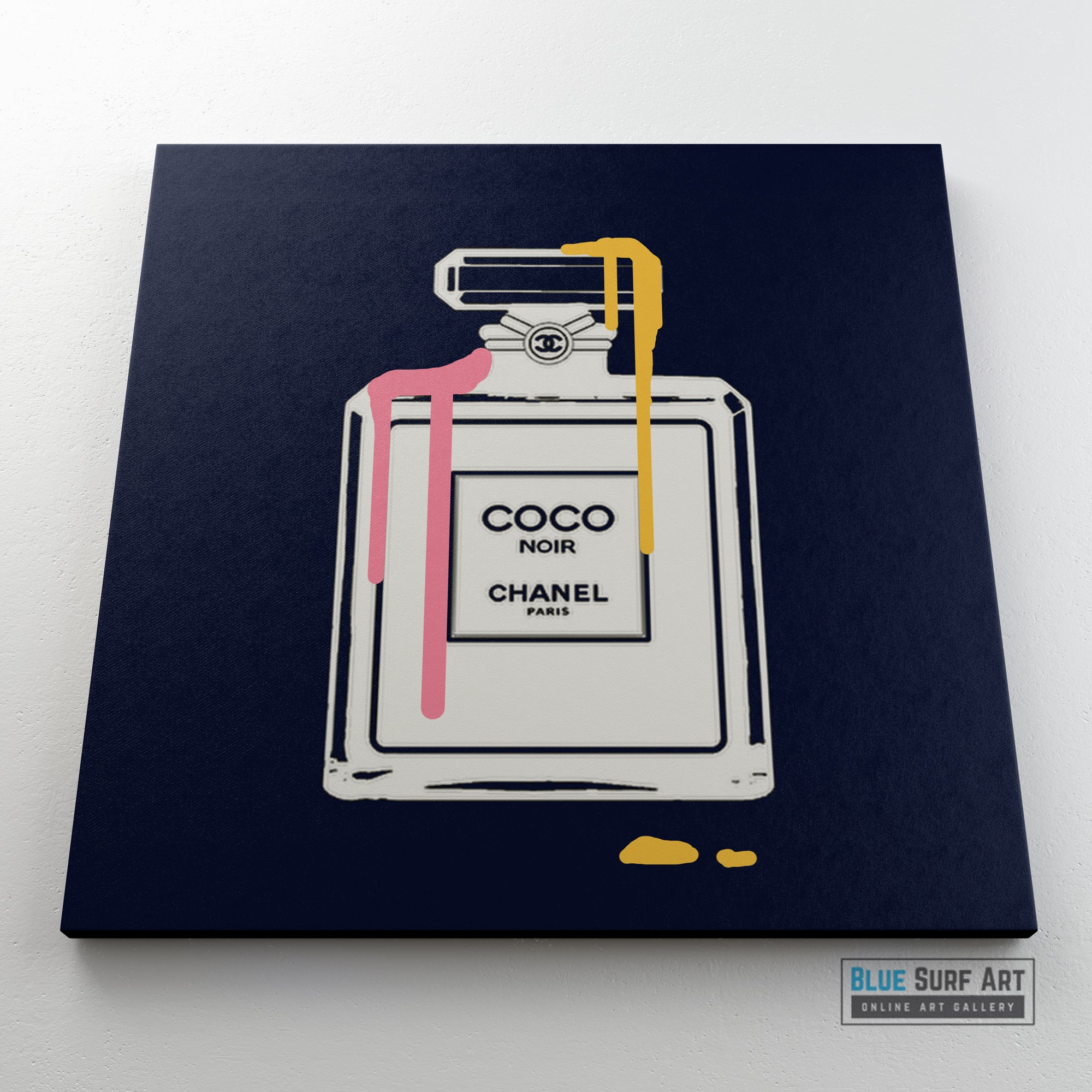 Dark Blue Perfume Fashion Canvas Art, Coco Chanel Wall Art, Home Decor - front view