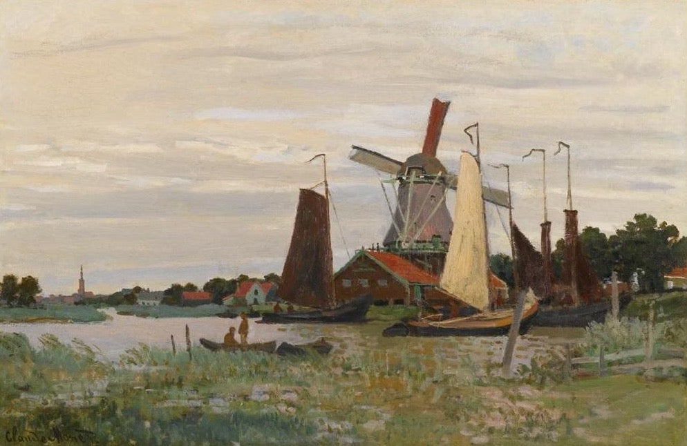Windmill at Zaandam by Claude Monet. reproduction, wall art, painting, home decor, reproduction