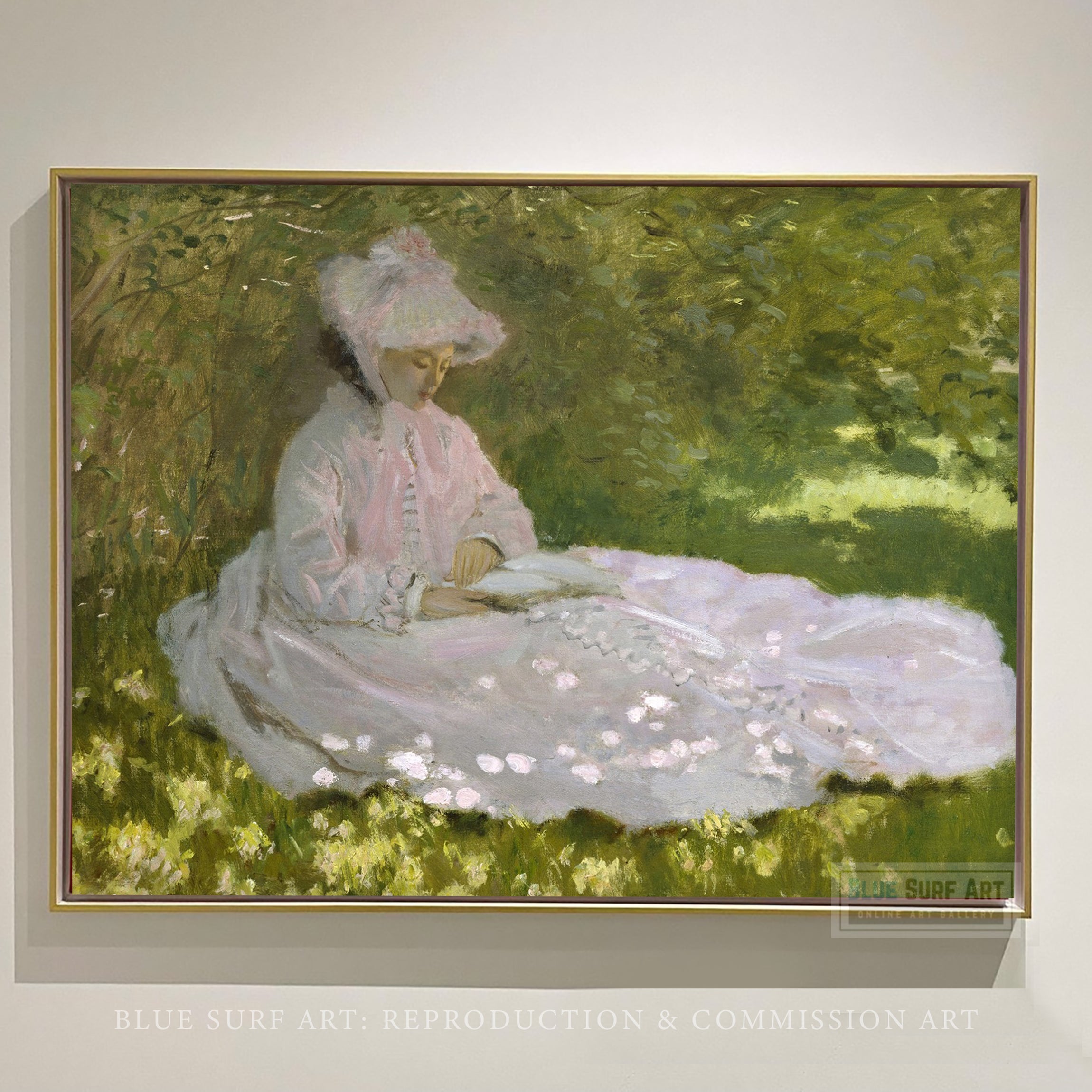 A Woman Reading by Claude Monet, Reproduction for Sale I Blue Surf Art