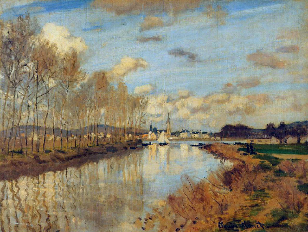 Argenteuil, Seen from the Small Arm of the Seine by Claude Monet. Monet's wall art, oil painting, on canvas, Monet's reproduction, landscape painting,