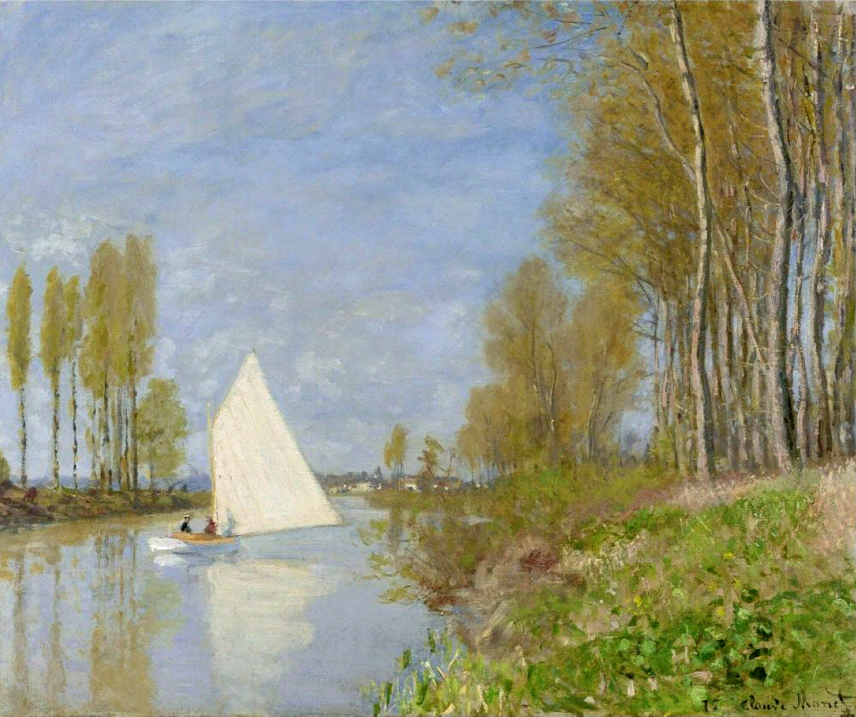 Small Boat on the Small Branch of the Seine at Argenteuil by Claude Monet. Monet artwork, Monet reproduction for sale, Monet canvas art, Monet wall art painting