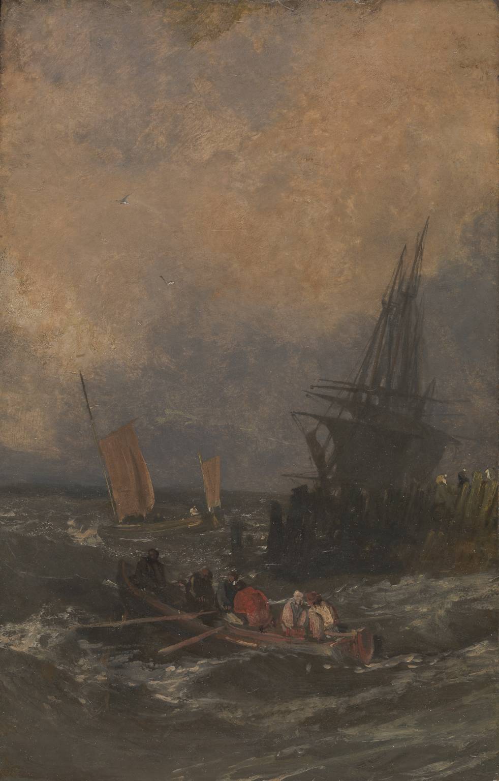 Shipping by a Breakwater by J. M. W. Turner. Turner artworks, Turner canvas art, J. M. W. Turner oil painting, Turner reproduction for sale. Landscape paintings, Turner art decor, Turner oil painting on canvas, Blue Surf Art