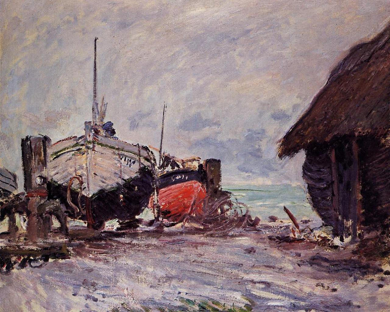 Fishing Boats at Etretat by Claude Monet. Monet reproduction for sale, Monet artworks