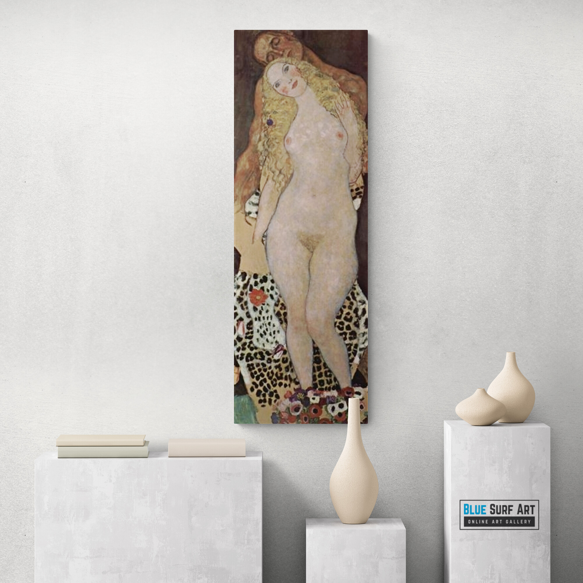 Adam and Eva by Gustav Klimt, Klimt wall art painting. Reproduction painting