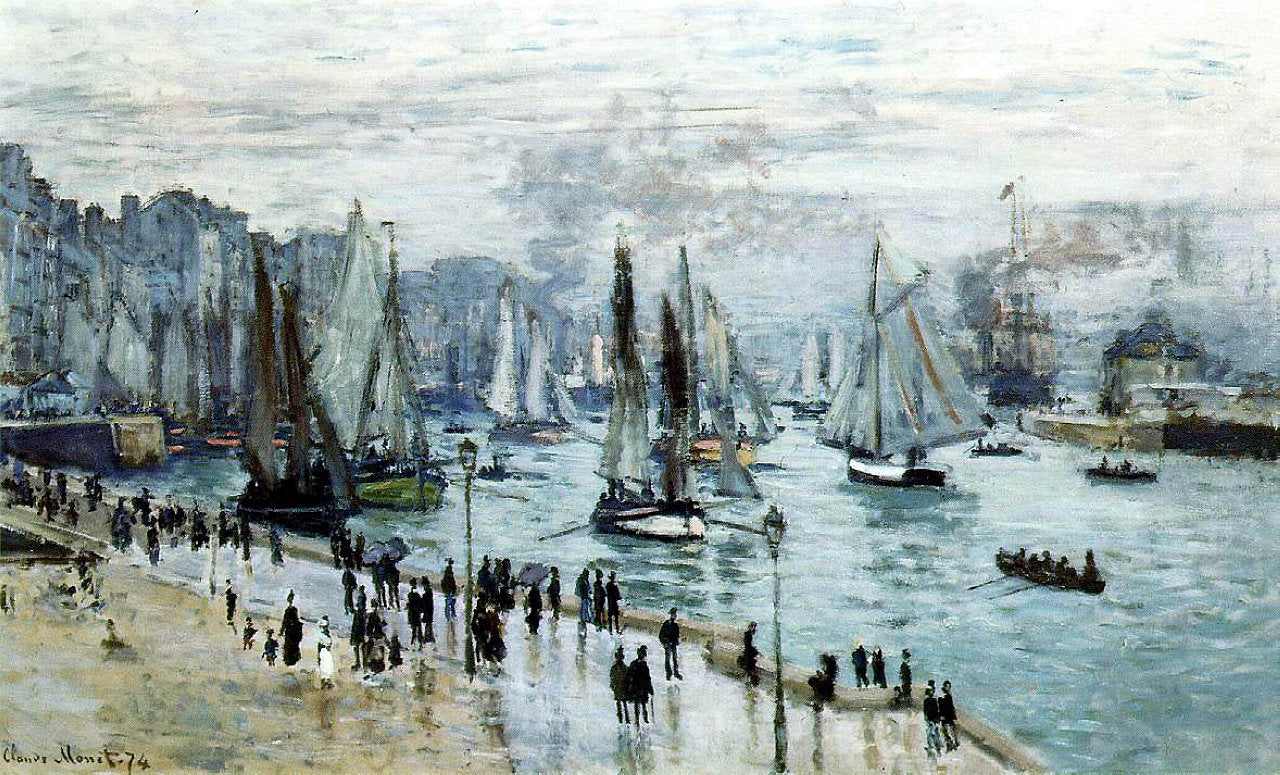 Fishing Boats Leaving the Harbor, Le Havre by Claude Monet. Monet canvas art, Monet reproduction paintings,