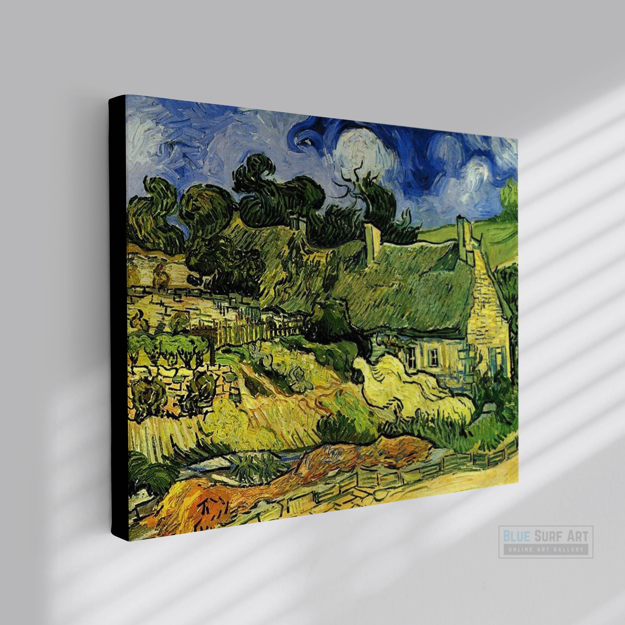 Thatched Cottages at Cordeville by Van Gogh Reproduction for Sale - Blue Surf Art