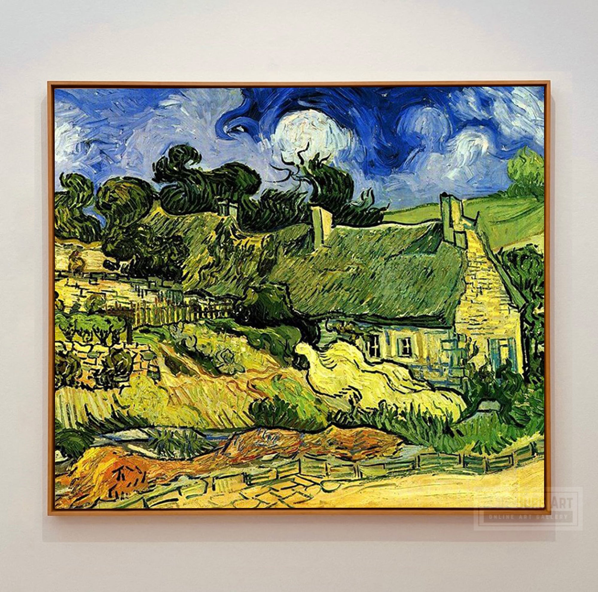 Thatched Cottages at Cordeville by Van Gogh Reproduction for Sale - Blue Surf Art