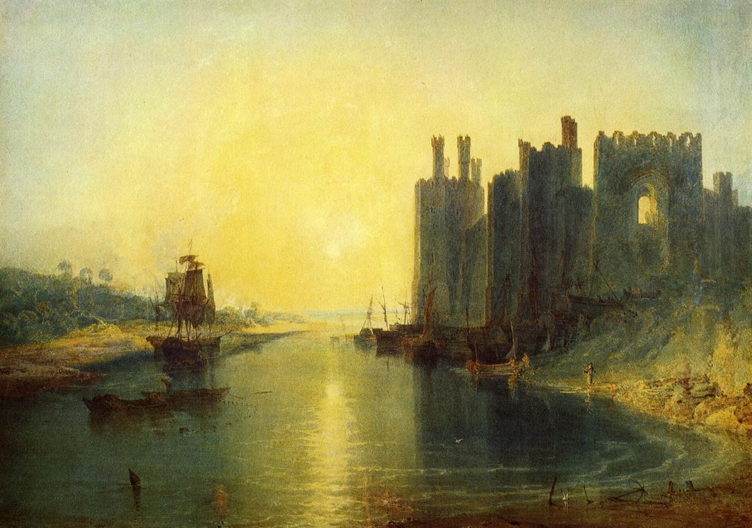 Caernarvon Castle by J. M. W. Turner. Turner artworks, Turner canvas art, J. M. W. Turner oil painting, Turner reproduction for sale. Landscape paintings, Turner art decor, Turner oil painting on canvas, Blue Surf Art