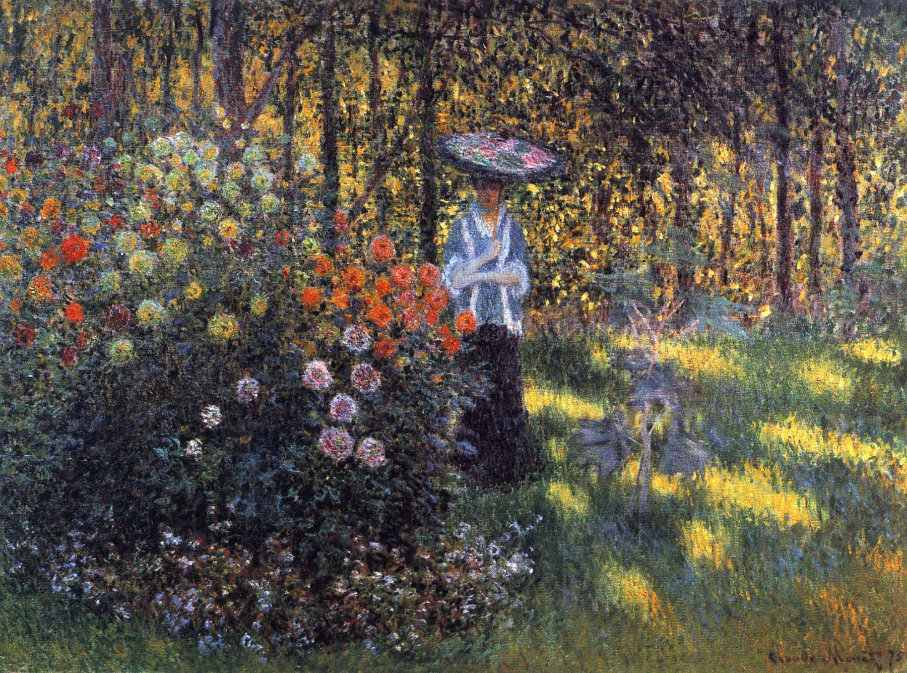 Woman with a Parasol in the Garden in Argenteuil by Claude Monet. Monet canvas art, Monet paintings, Monet artworks, Monet reproduction for sale.