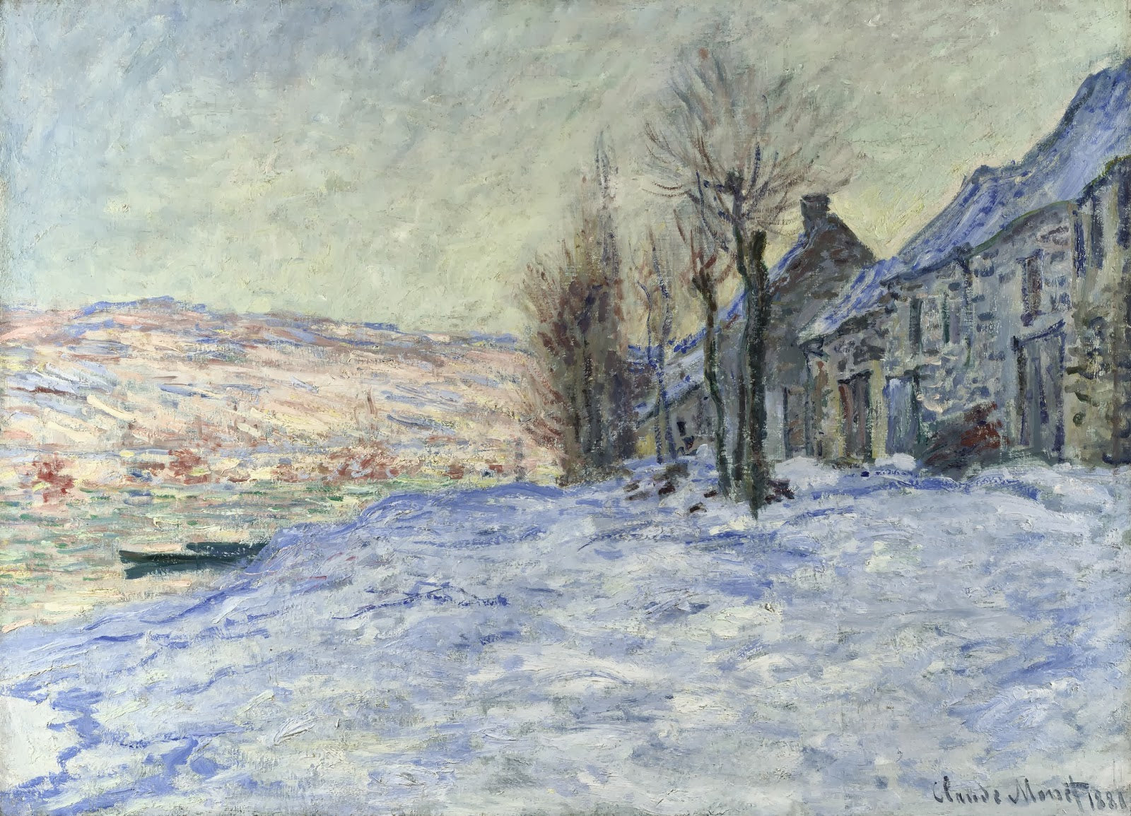 Lavacourt, Sun and Snow by Claude Monet. Blue Surf Art