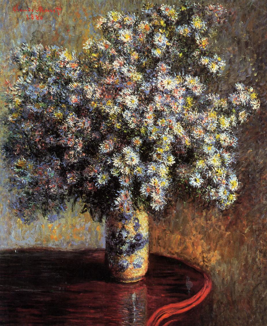 Asters by Claude Monet. Claude Monet artworks, monet canvas art, monet oil painting, monet reproduction for sale. Monet art decor, monet oil painting on canvas, Blue Surf Art