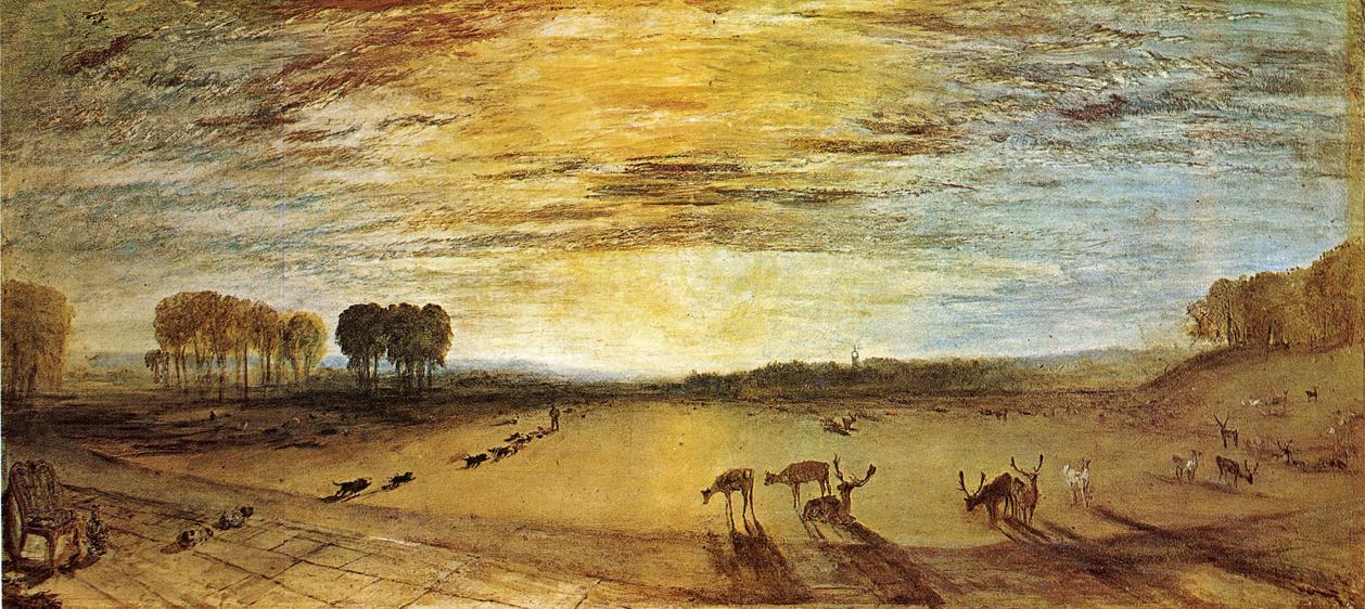 Petworth Park, Tillington Church in the Distance by J. M. W. Turner. Turner artworks, Turner canvas art, J. M. W. Turner oil painting, Turner reproduction for sale. Landscape paintings, Turner art decor, Turner oil painting on canvas, Blue Surf Art