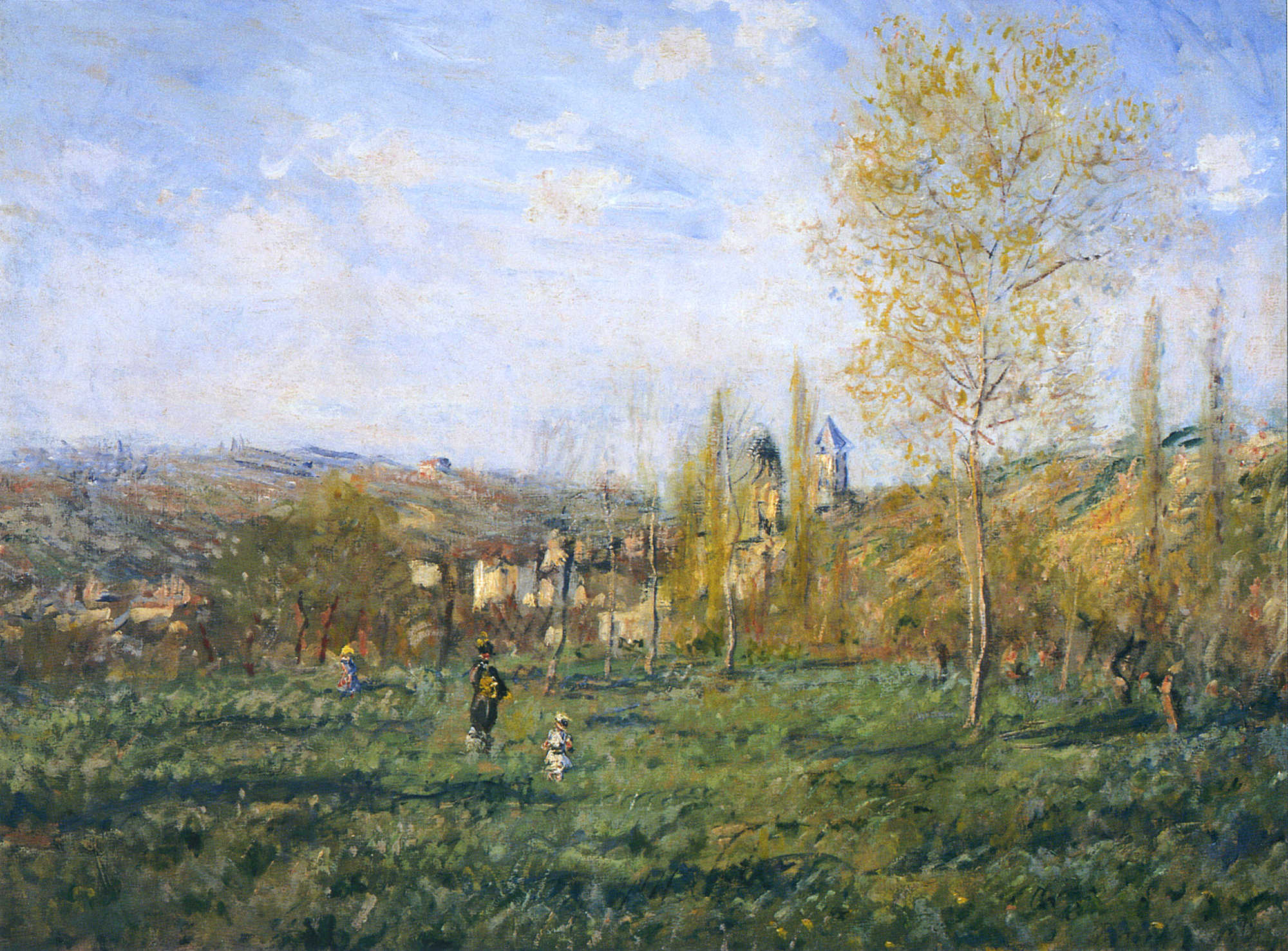 Springtime in Vetheuil, 1880 by Claude Monet. Claude Monet artworks, monet canvas art, monet oil painting, monet reproduction for sale. Landscape paintings, Monet art decor, monet oil painting on canvas, Blue Surf Art