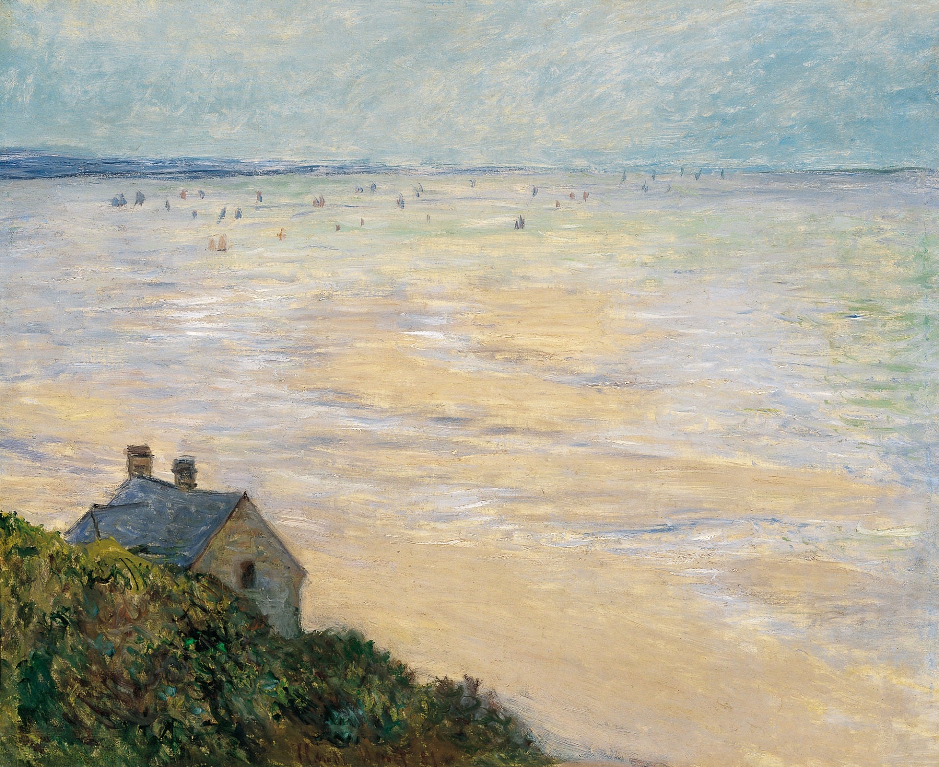 The Hut at Trouville, Low Tide 1881 by Claude Monet, Monet Reproduction for Sale Blue Surf Art