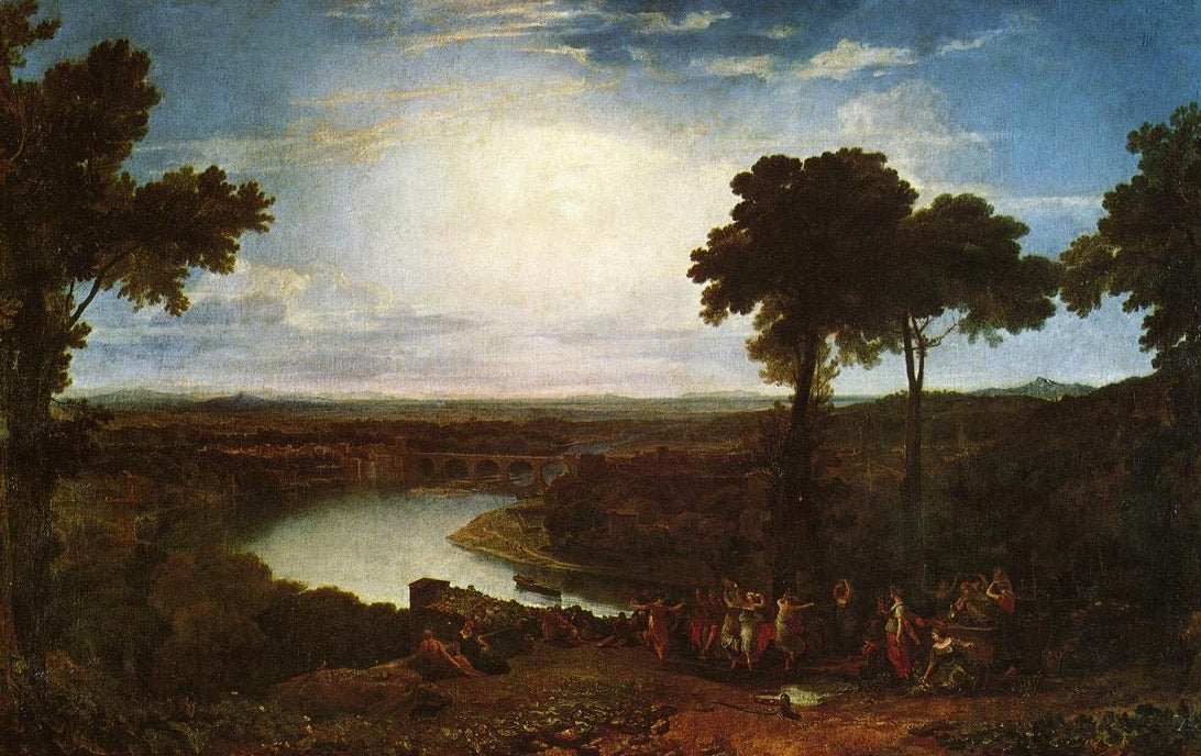 The Festival of the Opening of the Vintage, Macon by J. M. W. Turner. Turner artworks, Turner canvas art, J. M. W. Turner oil painting, Turner reproduction for sale. Landscape paintings, Turner art decor, Turner oil painting on canvas, Blue Surf Art