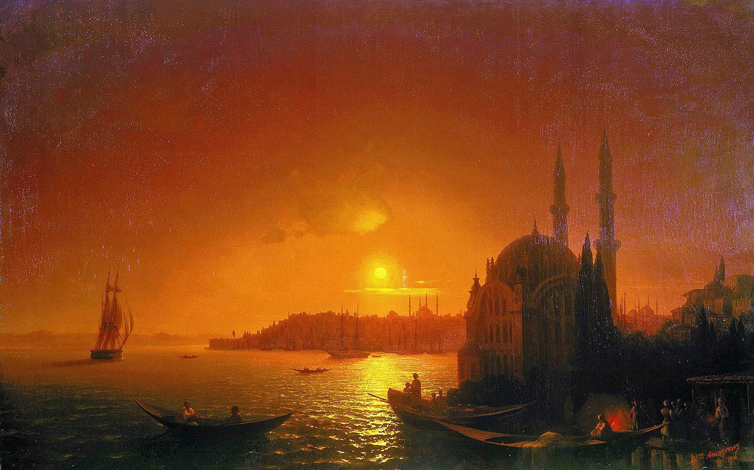 View of Constantinople by moonlight Painting by Ivan Aivazovsky Reproduction by Blue surf art