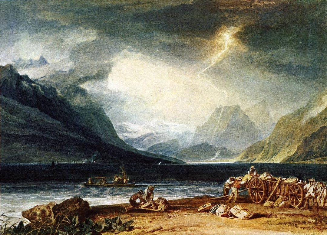 The Lake of Thun, Switzerland by J. M. W. Turner. Seascape painting, Turner artworks, Turner canvas art, J. M. W. Turner oil painting, Turner reproduction for sale. Landscape paintings, Turner art decor, Turner oil painting on canvas, Blue Surf Art