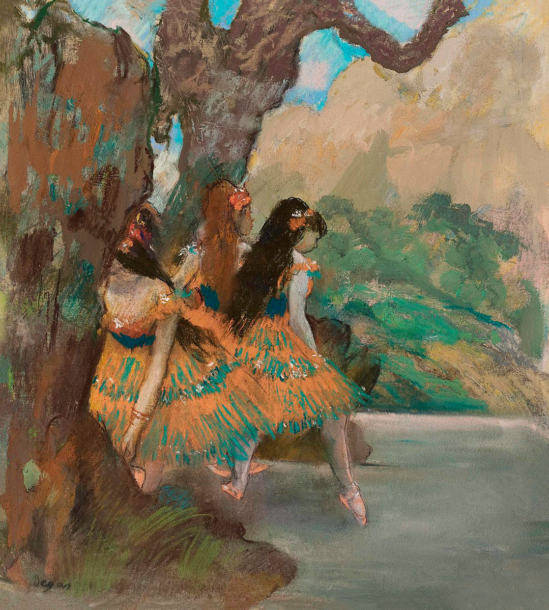 Ballet Dancers, c. 1877 Painting by Edgar Degas Reproduction Oil on Canvas - blue surf art .com