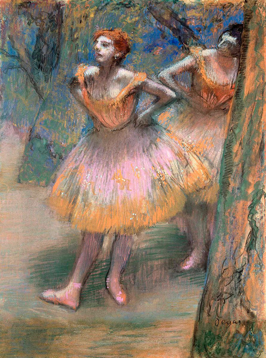 Two Ballet Dancers Painting by Edgar Degas Reproduction Oil on Canvas. Blue Surf Art .com