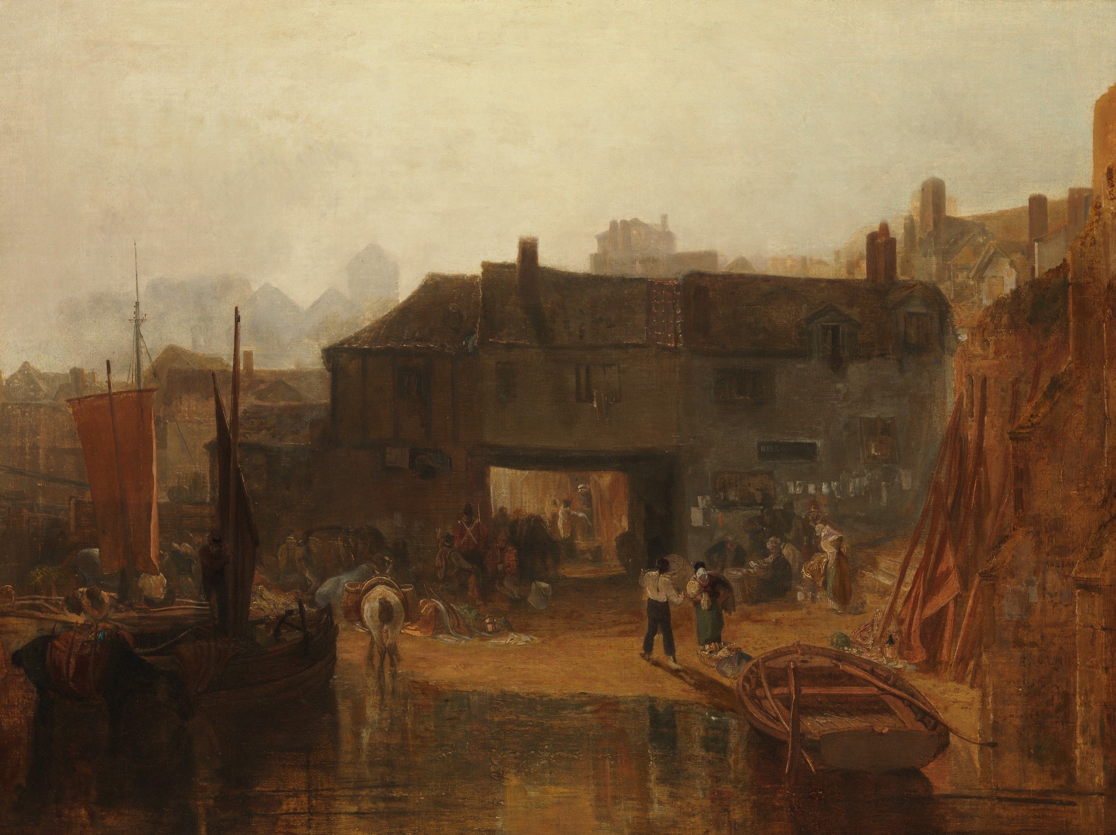 Saltash with the Water Ferry, Cornwall by J. M. W. Turner. Seascape painting, Turner artworks, Turner canvas art, J. M. W. Turner oil painting, Turner reproduction for sale. Landscape paintings, Turner art decor, Turner oil painting on canvas, Blue Surf Art