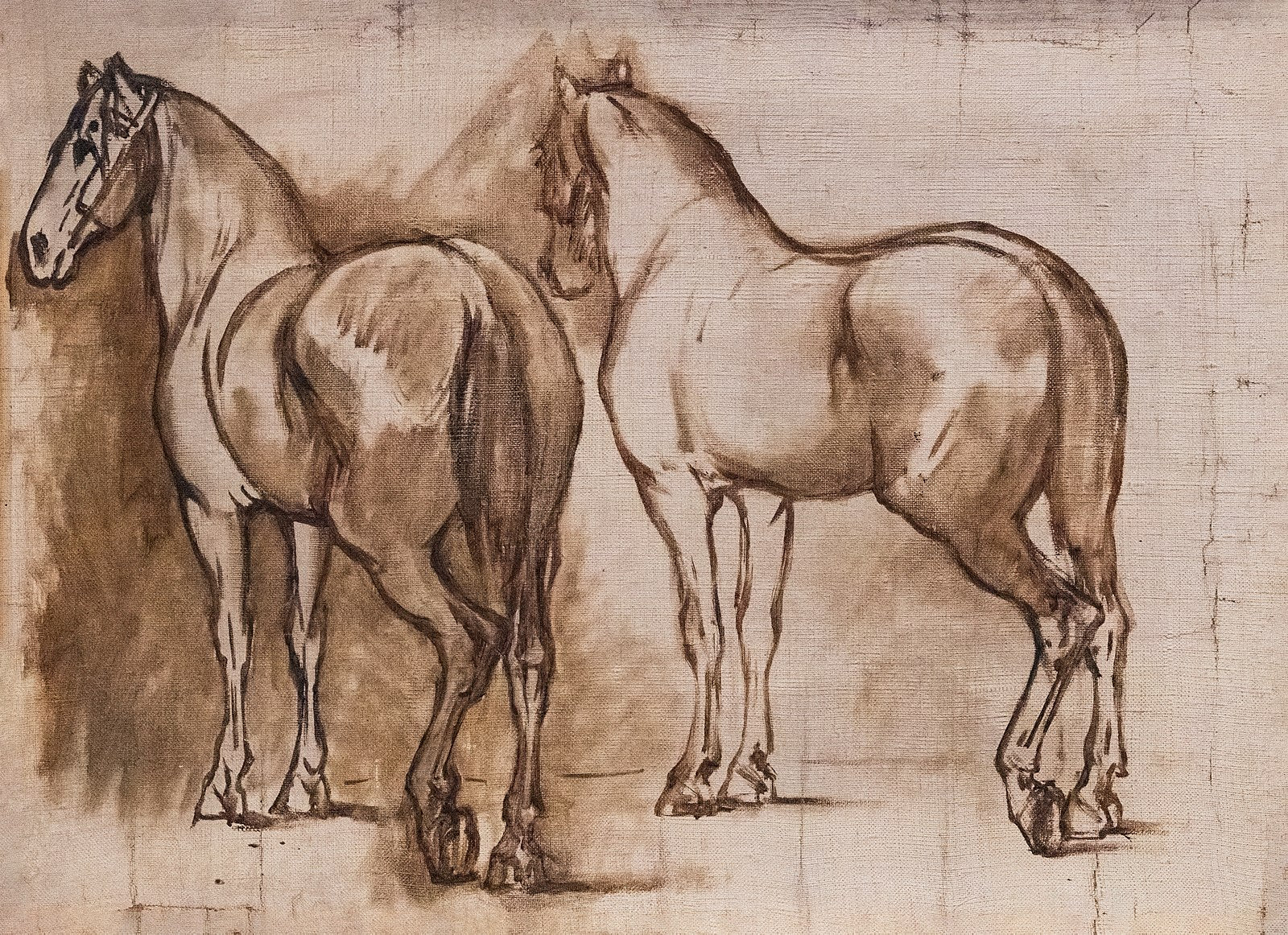 Two horses facing left Painting by Edgar Degas Reproduction Oil on Canvas