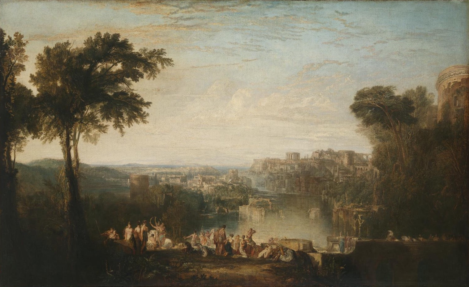 Dido and Aeneas by J. M. W. Turner. Seascape painting, Turner artworks, Turner canvas art, J. M. W. Turner oil painting, Turner reproduction for sale. Landscape paintings, Turner art decor, Turner oil painting on canvas, Blue Surf Art