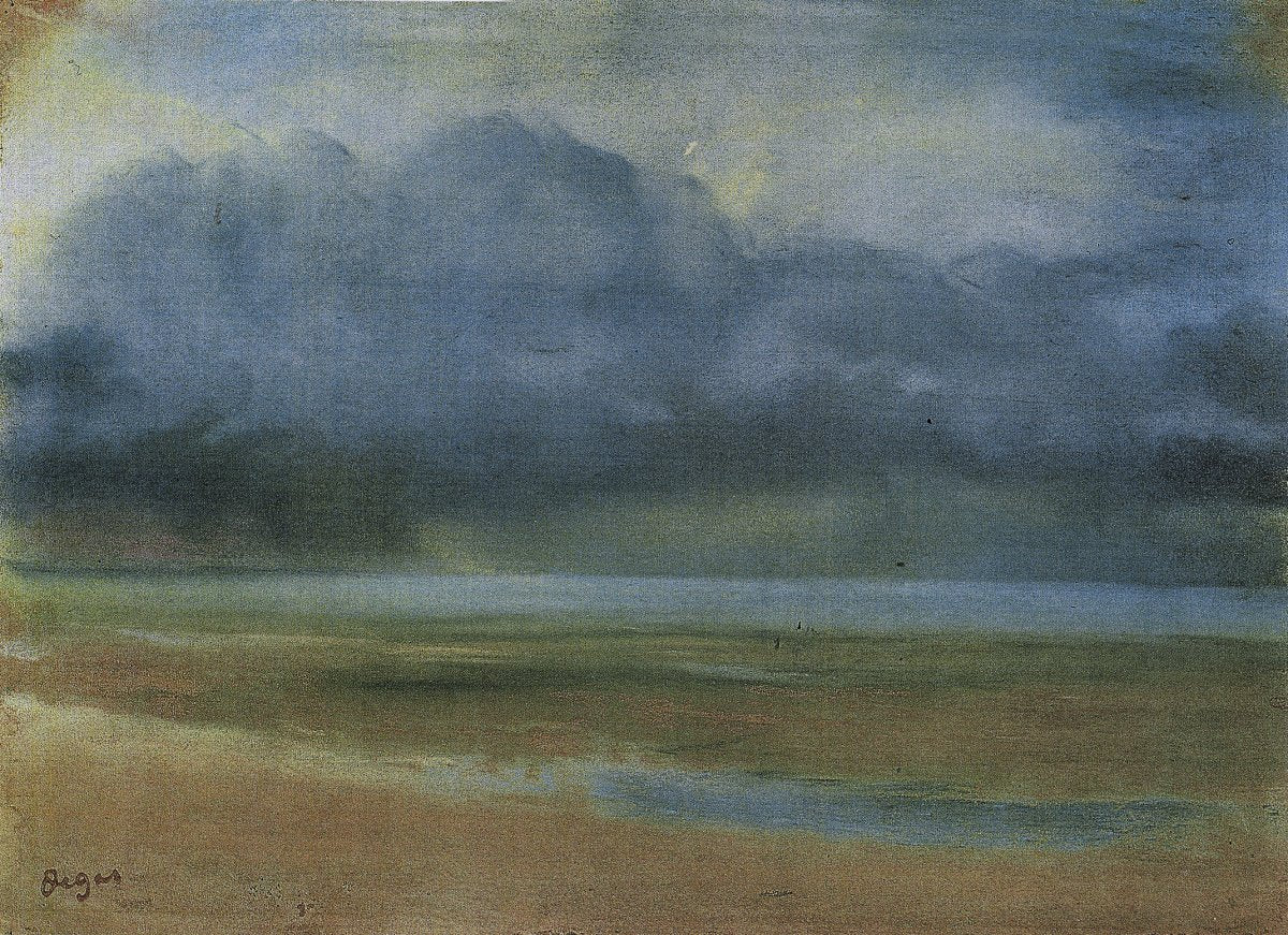 Beach at Low Tide Painting by Edgar Degas Reproduction Oil on Canvas. Blue surf art .com